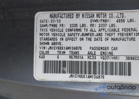 2010 Infiniti G37 Journey from USA, damaged, VIN JN1CV6EK1AM104876